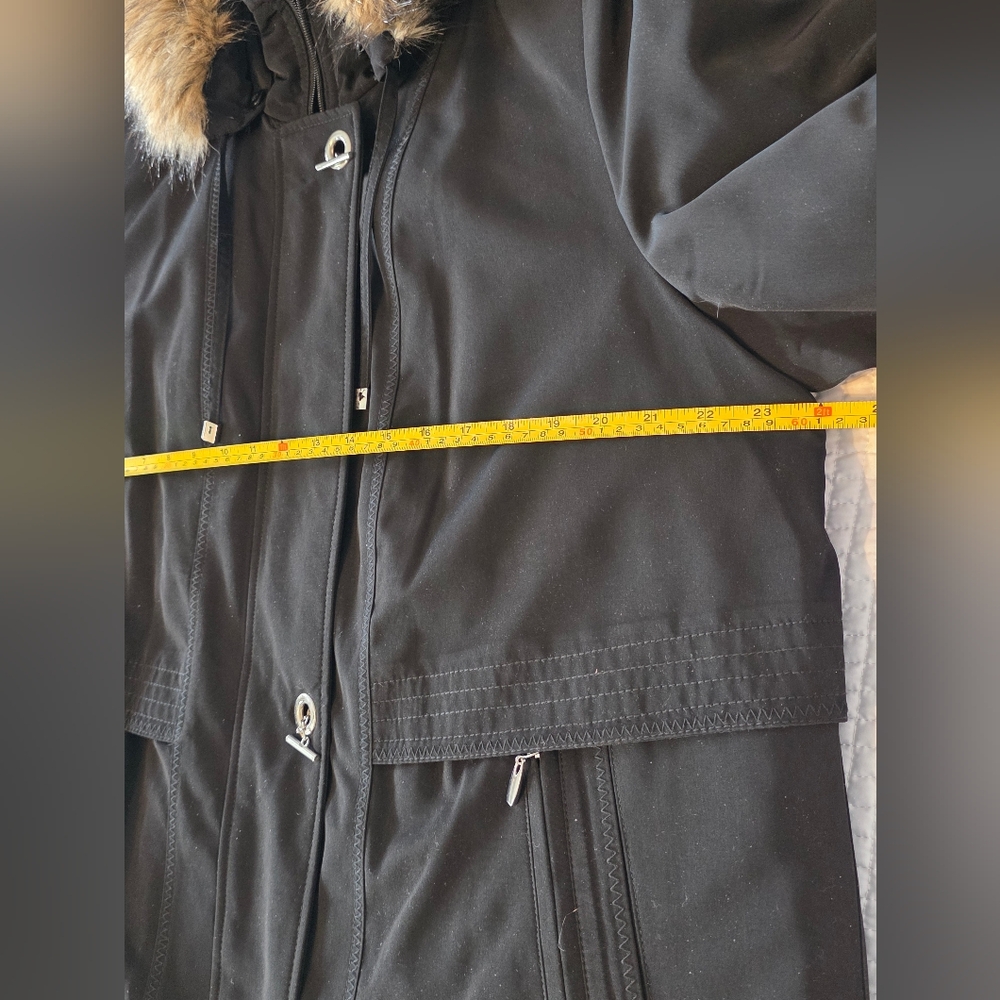 NWT Croft & Barrow Women's Black Parka Coat with Faux Fur Hood, Size XL - Picture 11 of 13
